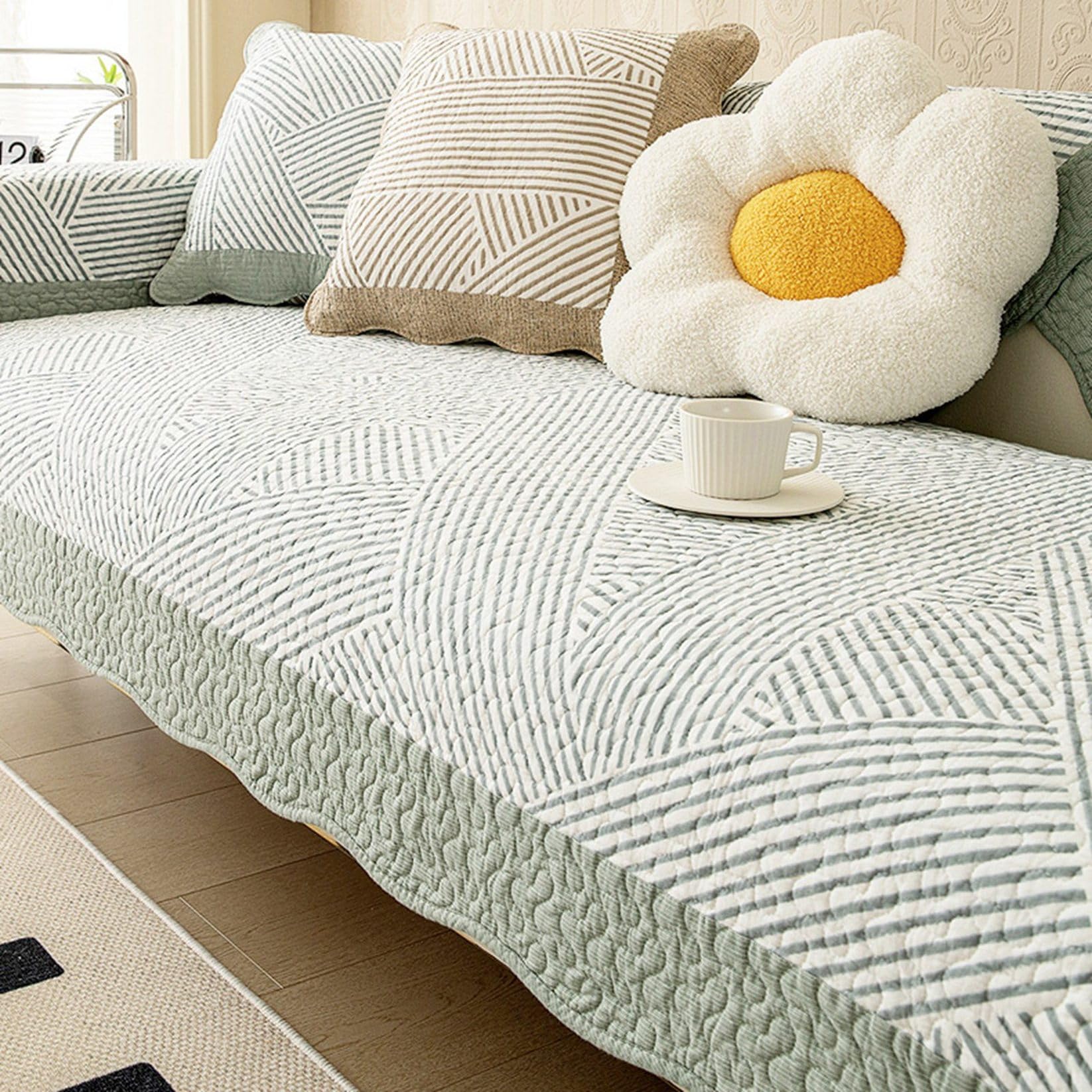 ◆グリーンのマルチカバー　キルティングブランケット　ボタニカル ◇グリーンのマルチカバー キルティングブランケット ボタニカル